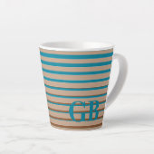 Cool Stripes Brown & Blue Monogramed Latte Mok (Rechterhoek)