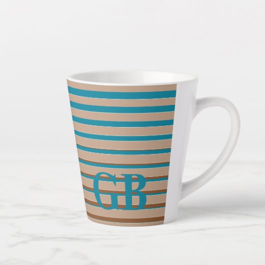 Cool Stripes Brown & Blue Monogramed Latte Mok (Rechts)