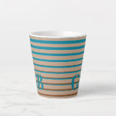 Cool Stripes Brown & Blue Monogramed Latte Mok (Voorkant)
