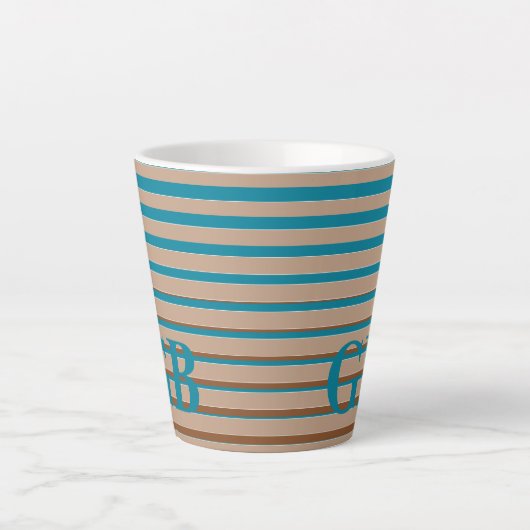 Cool Stripes Brown & Blue Monogramed Latte Mok (Voorkant)