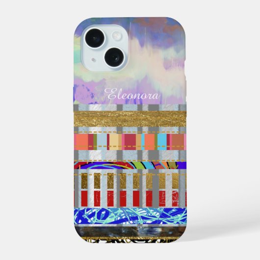 Cool Stripes patroon met naam iPhone 15 Case (Achterkant)
