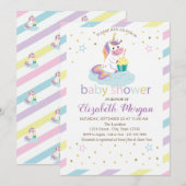 Cool Stripes Stars Unicorn Baby shower Invitation Kaart (Voorkant / Achterkant)