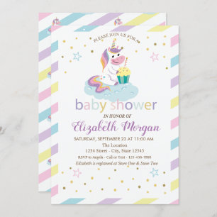 Cool Stripes Stars Unicorn Baby shower Invitation Kaart