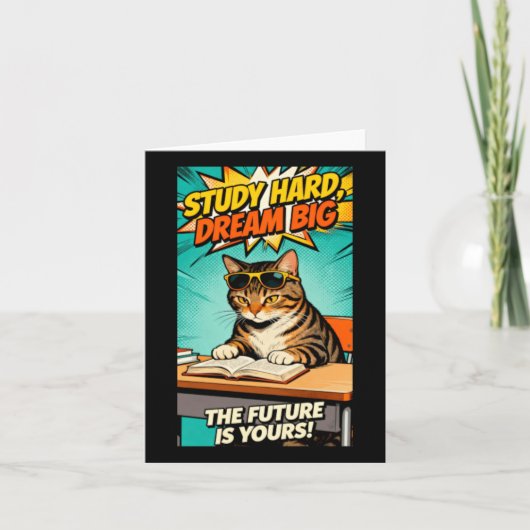 Cool Study Cat - Studeer Hard Droom Groot Motivati Kaart (Voorkant)