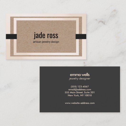 Cool Stylish Geometric Border Kraft Visitekaartje (Voorkant / Achterkant)
