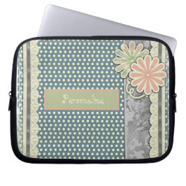 Cool Stylish Polka Dots Lace & Daisies personalise Laptop Sleeve
