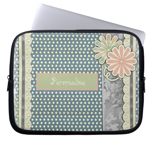 Cool Stylish Polka Dots Lace & Daisies personalise Laptop Sleeve (Voorkant)