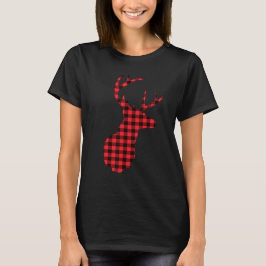 Cool Stylish Red & Black Plaid Christmas Deer T-shirt (Voorkant)
