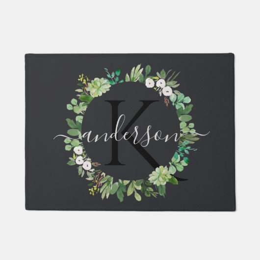 COOL SUCCULENT WREATH FOLIAGE WATERVERF MONOGRAM DEURMAT (Voorkant)