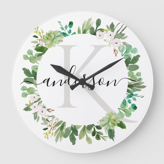 COOL SUCCULENT WREATH FOLIAGE WATERVERF MONOGRAM GROTE KLOK (Voorkant)