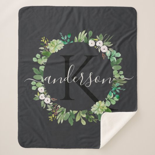 COOL SUCCULENT WREATH FOLIAGE WATERVERF MONOGRAM SHERPA DEKEN (Voorkant)