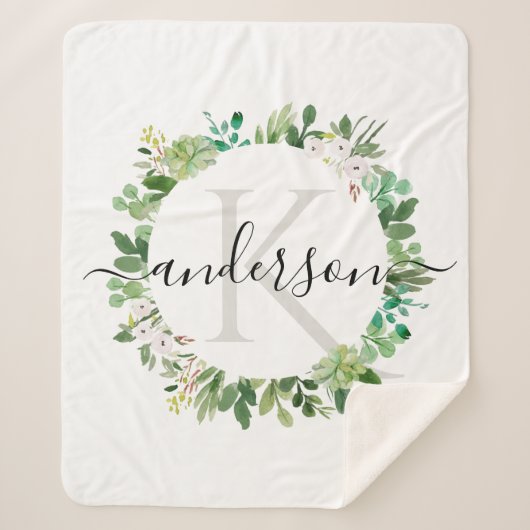 COOL SUCCULENT WREATH FOLIAGE WATERVERF MONOGRAM SHERPA DEKEN (Voorkant)