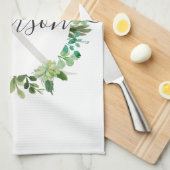 COOL SUCCULENT WREATH FOLIAGE WATERVERF MONOGRAM THEEDOEK (Quarter Fold)