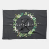 COOL SUCCULENT WREATH FOLIAGE WATERVERF MONOGRAM THEEDOEK (Horizontaal)