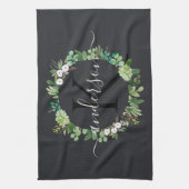 COOL SUCCULENT WREATH FOLIAGE WATERVERF MONOGRAM THEEDOEK (Verticaal)