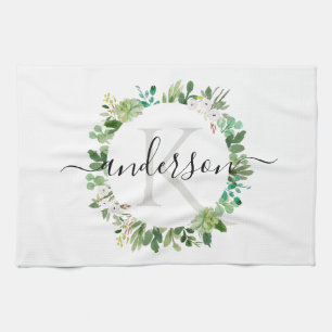COOL SUCCULENT WREATH FOLIAGE WATERVERF MONOGRAM THEEDOEK