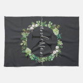 COOL SUCCULENT WREATH FOLIAGE WATERVERF MONOGRAM THEEDOEK (Horizontaal)