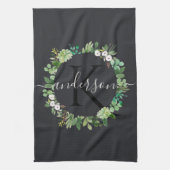 COOL SUCCULENT WREATH FOLIAGE WATERVERF MONOGRAM THEEDOEK (Verticaal)