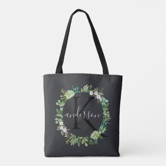 COOL SUCCULENT WREATH FOLIAGE WATERVERF MONOGRAM TOTE BAG (Achterkant)