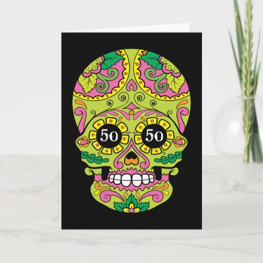 Cool Sugar Skull met leeftijd Birthday Kaart (Voorkant)