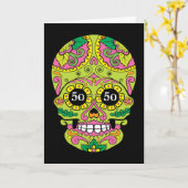 Cool Sugar Skull met leeftijd Birthday Kaart (Gele Bloem)