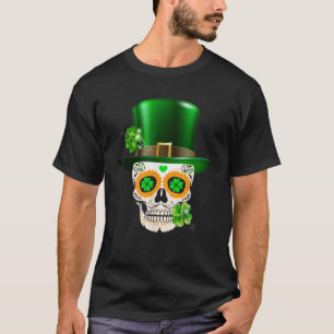 Cool Sugar Skull Saint Patrick's Day Shamrock Iris T-shirt