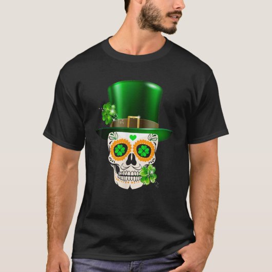 Cool Sugar Skull Saint Patrick's Day Shamrock Iris T-shirt (Voorkant)