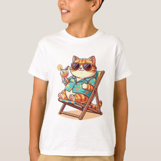 Cool Summer Cat Kids T-shirt - Cartoon Kat in Hawa
