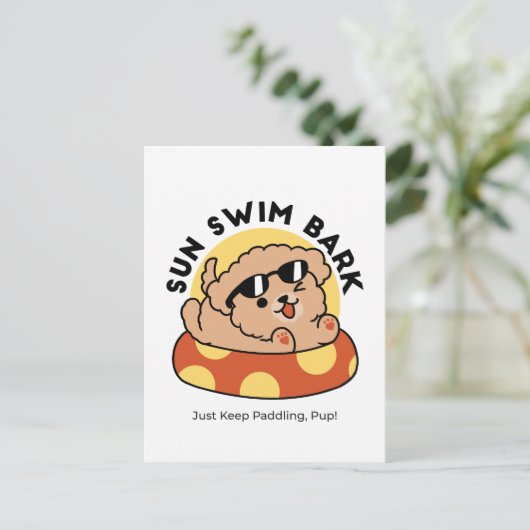 Cool Summer Dog Floating - Schattigee Puppy Pool P Briefkaart (Staand voorkant)