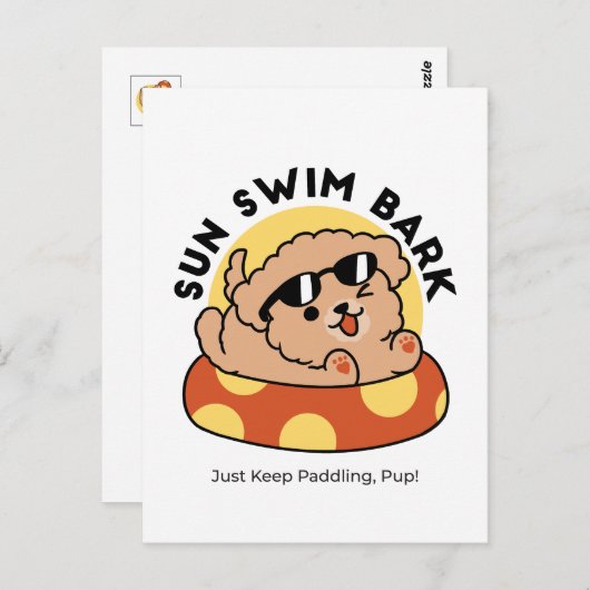 Cool Summer Dog Floating - Schattigee Puppy Pool P Briefkaart (Voorkant / Achterkant)