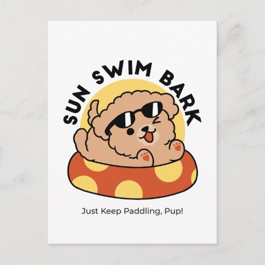 Cool Summer Dog Floating - Schattigee Puppy Pool P Briefkaart (Voorkant)