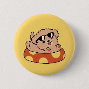 Cool Summer Dog Floating - Schattigee Puppy Pool P Ronde Button 5,7 Cm