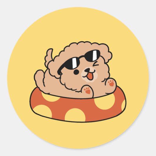 Cool Summer Dog Floating - Schattigee Puppy Pool P Ronde Sticker (Voorkant)