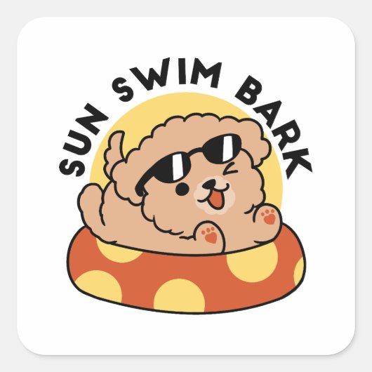 Cool Summer Dog Floating - Schattigee Puppy Pool P Vierkante Sticker (Voorkant)