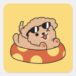 Cool Summer Dog Floating - Schattigee Puppy Pool P Vierkante Sticker