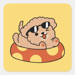 Cool Summer Dog Floating - Schattigee Puppy Pool P Vierkante Sticker