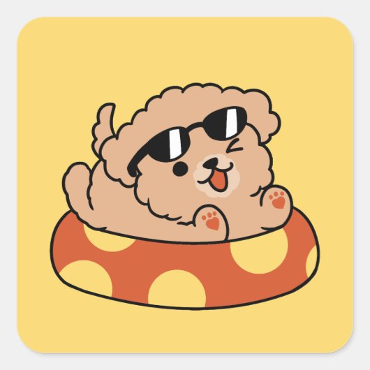 Cool Summer Dog Floating - Schattigee Puppy Pool P Vierkante Sticker (Voorkant)