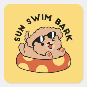 Cool Summer Dog Floating - Schattigee Puppy Pool P Vierkante Sticker