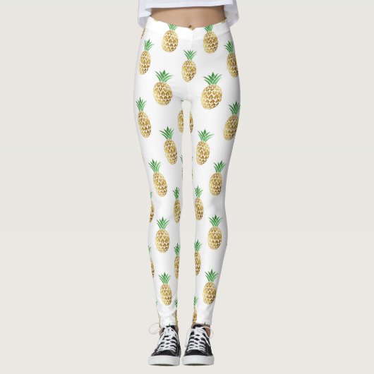 Cool Summer Gold Foil Pineapple Pattern Leggings (Voorkant)
