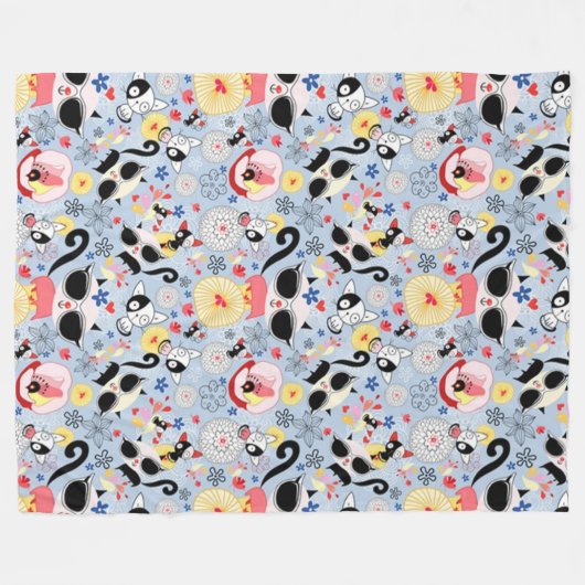 Cool Summer Kat Fleece Deken (Voorkant (Horizontaal))