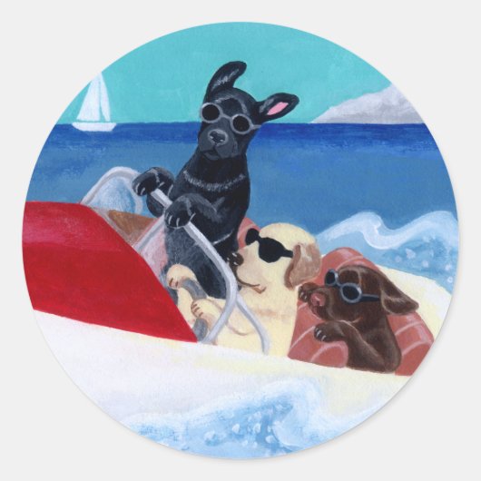 Cool Summer Labradors Painting Ronde Sticker (Voorkant)