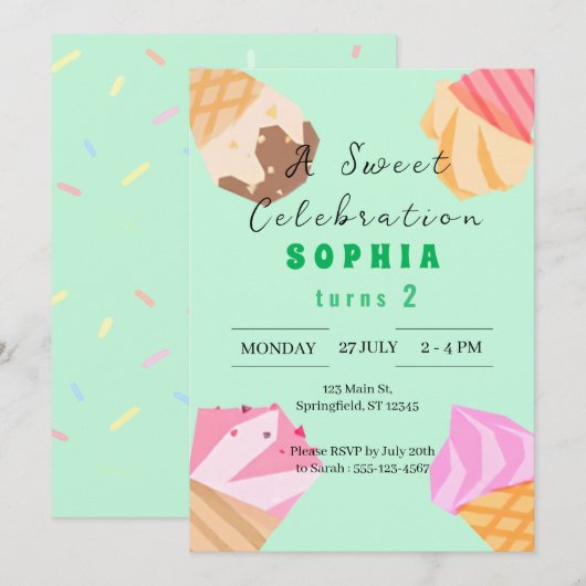 Cool Summer Popsicle verjaardagsuitnodiging Kaart (Voorkant / Achterkant)