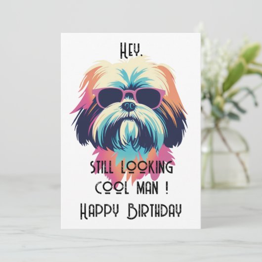 Cool Summer Shih Tzu Happy B-day kaart (Staand voorkant)