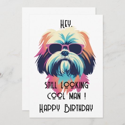 Cool Summer Shih Tzu Happy B-day kaart (Voorkant / Achterkant)