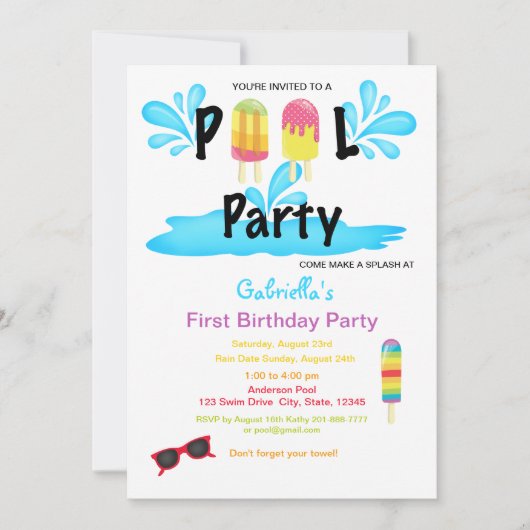 Cool Summer Sun Splash Pool First Birthday Kaart (Voorkant)