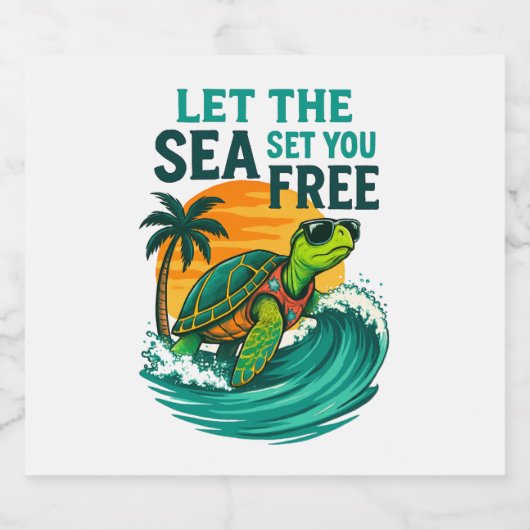 Cool Summer - Zee Turtle Vibes Sparkling Wijnetiket (Enkel label)