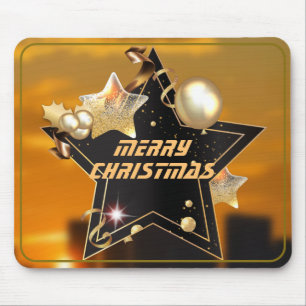 Cool Sunrise Black Gold Metallic Stars Kerstmis Muismat