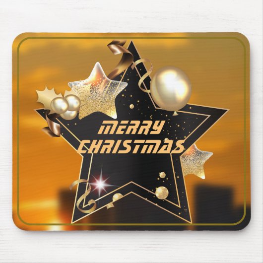 Cool Sunrise Black Gold Metallic Stars Kerstmis Muismat (Voorkant)