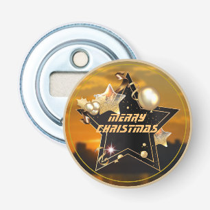 Cool Sunrise Gold Black Metallic Stars Merry Xmas Button Flesopener