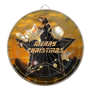 Cool Sunrise Gold Black Metallic Stars Merry Xmas Dartbord